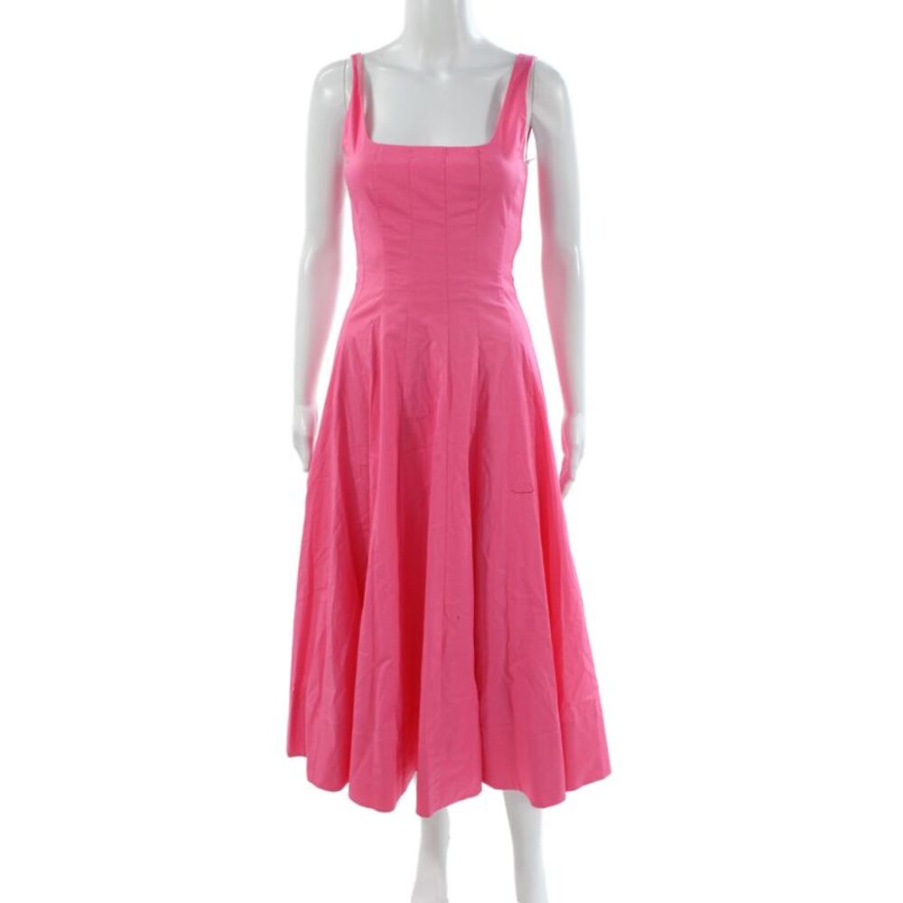 Staud Women Fit & Flare Pink Cotton Square Neck Sleeveless Mid-Calf Dress Size 0